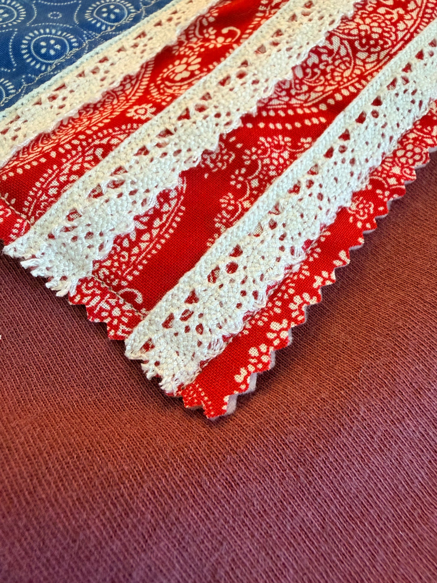Handmade Patchwork Flag Tee Paisley | Red (Medium)