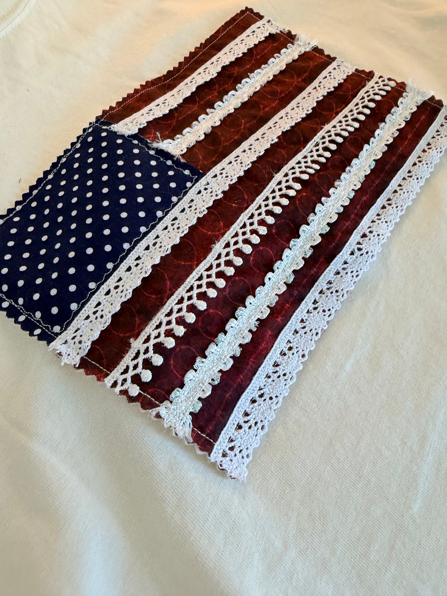 Handmade Patchwork Flag Tee Barbed Wire | White (Medium)