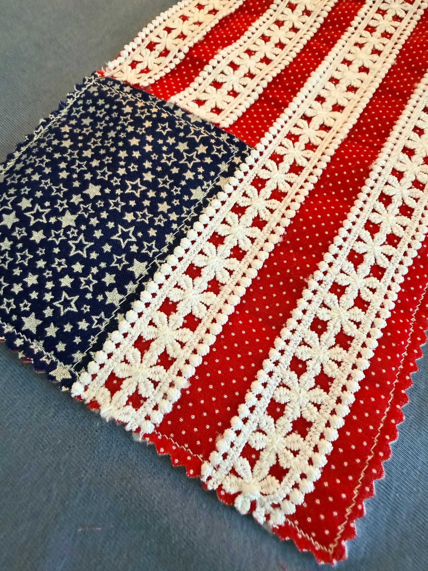 Handmade Patchwork Flag Tee | Polka Dots | Blue (Large)