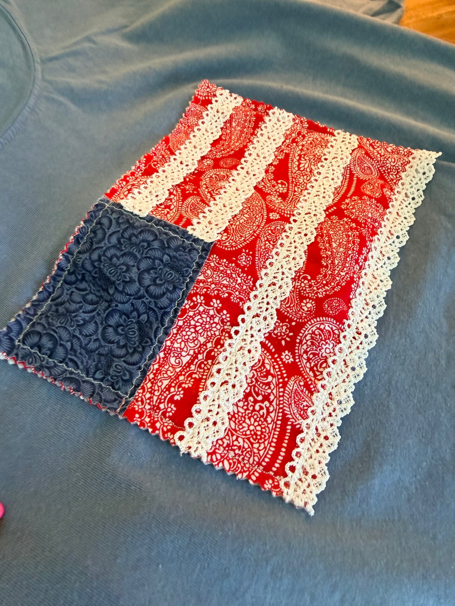 Handmade Patchwork Flag Tee Paisley | Blue (Large)