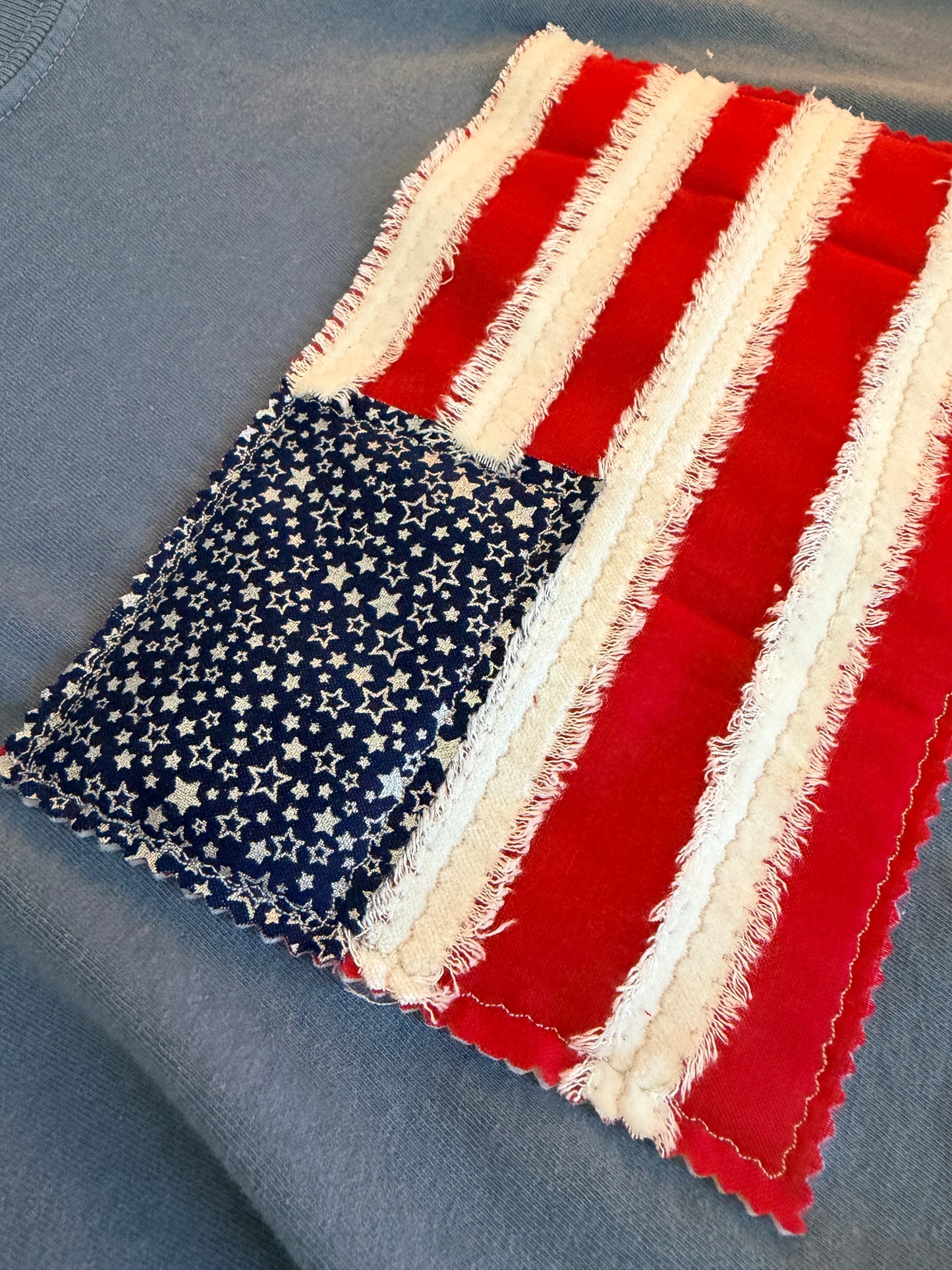 Handmade Patchwork Flag Tee Solid | Blue (XLarge)