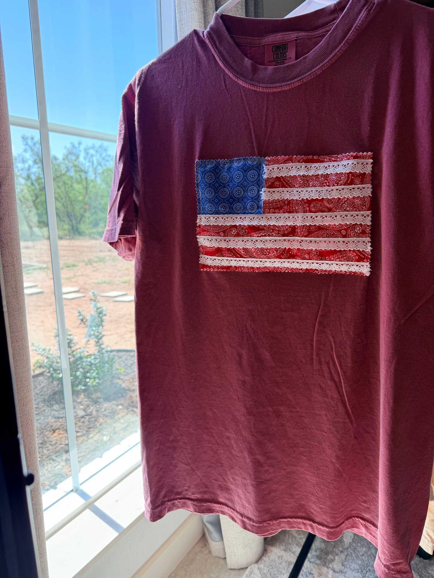 Handmade Patchwork Flag Tee Paisley | Red (Medium)
