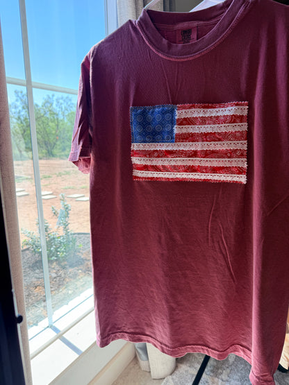 Handmade Patchwork Flag Tee Paisley | Red (Medium)