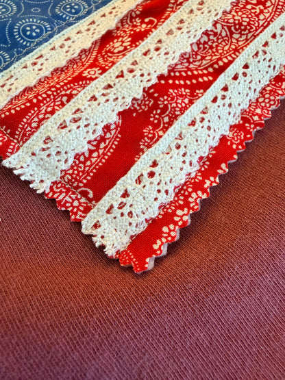 Handmade Patchwork Flag Tee Paisley | Red (Medium)