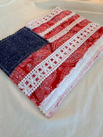 Handmade Patchwork Flag Tee Paisley | White (Small)