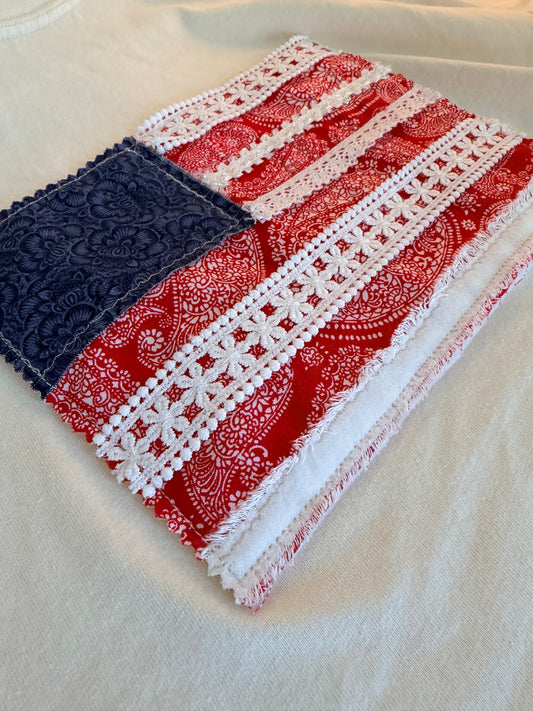 Handmade Patchwork Flag Tee Paisley | White (Small)