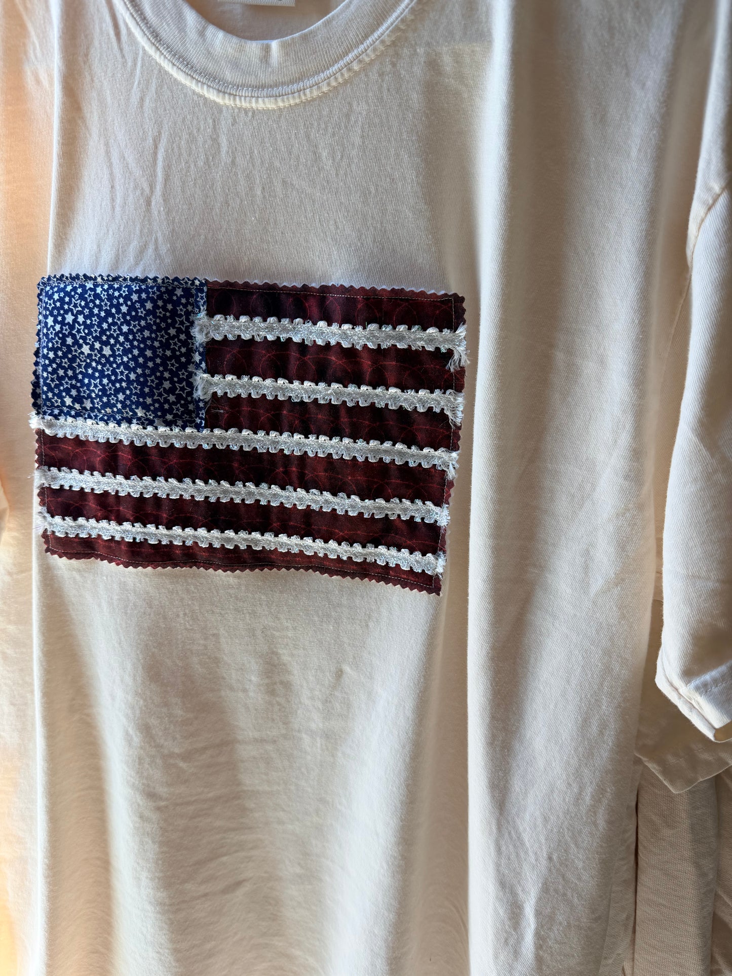 Handmade Patchwork Flag Tee Barbed Wire | White Large