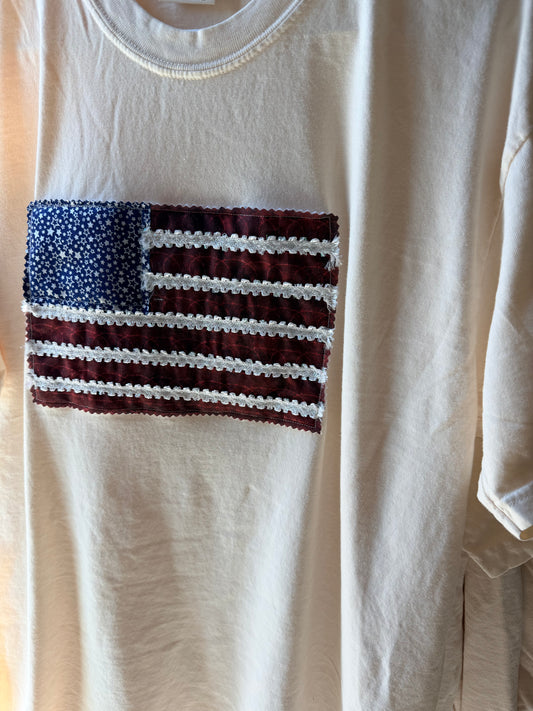 Handmade Patchwork Flag Tee Barbed Wire | White Large