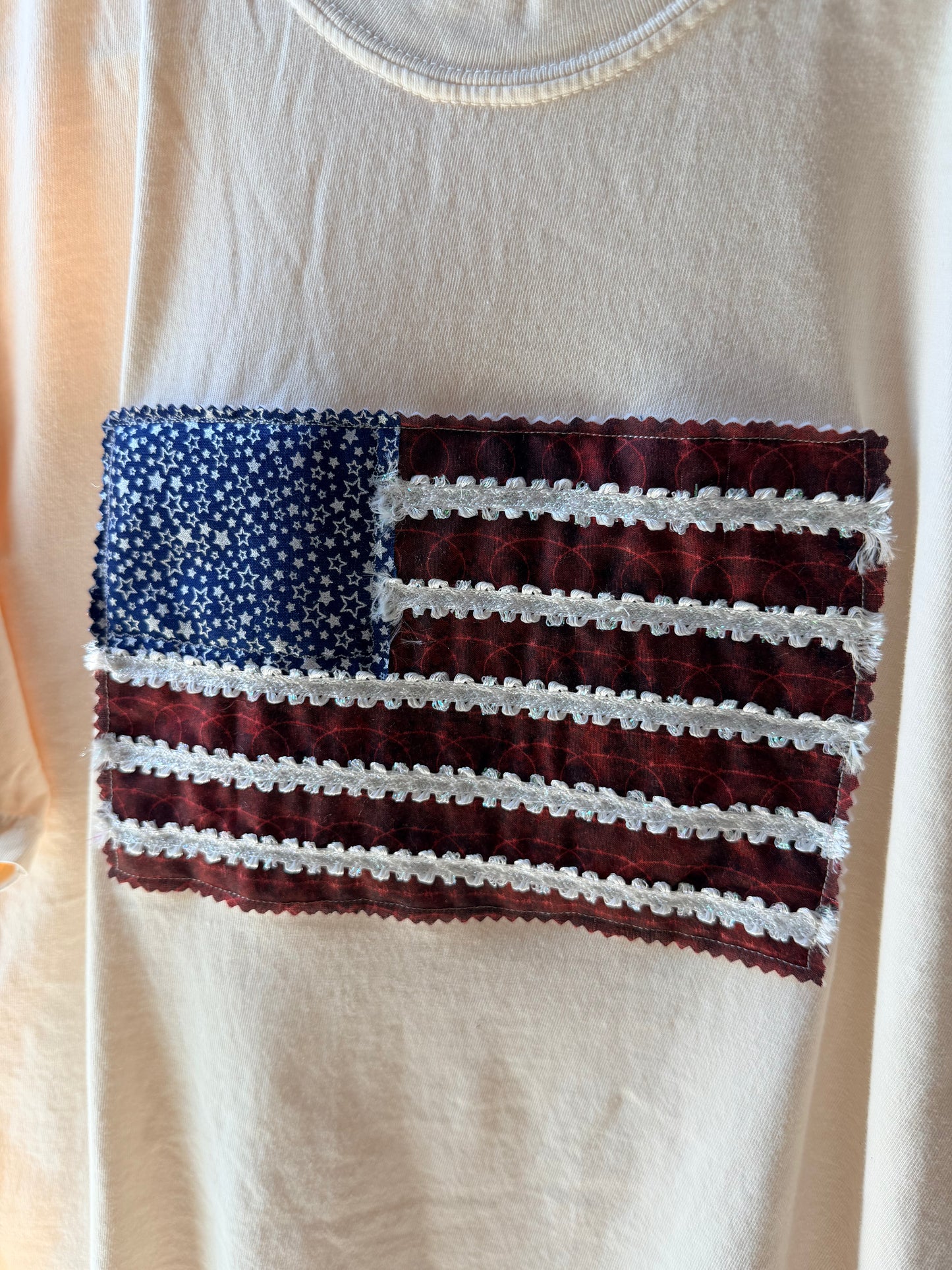 Handmade Patchwork Flag Tee Barbed Wire | White Large