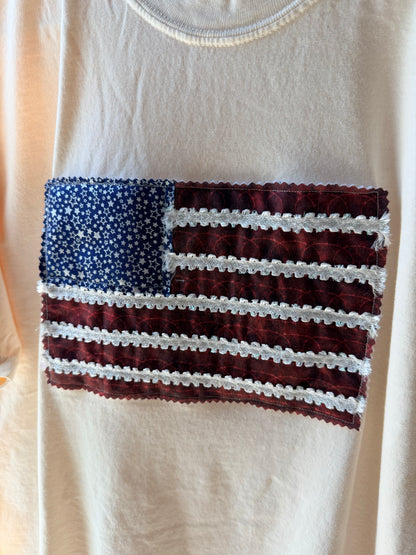Handmade Patchwork Flag Tee Barbed Wire | White Large