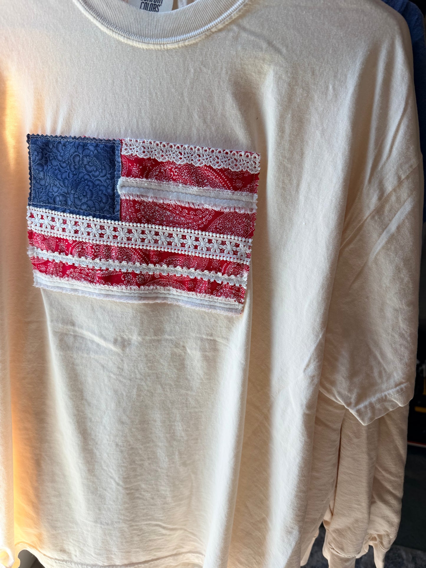 Handmade Patchwork Flag Tee Paisley | White (XLarge)