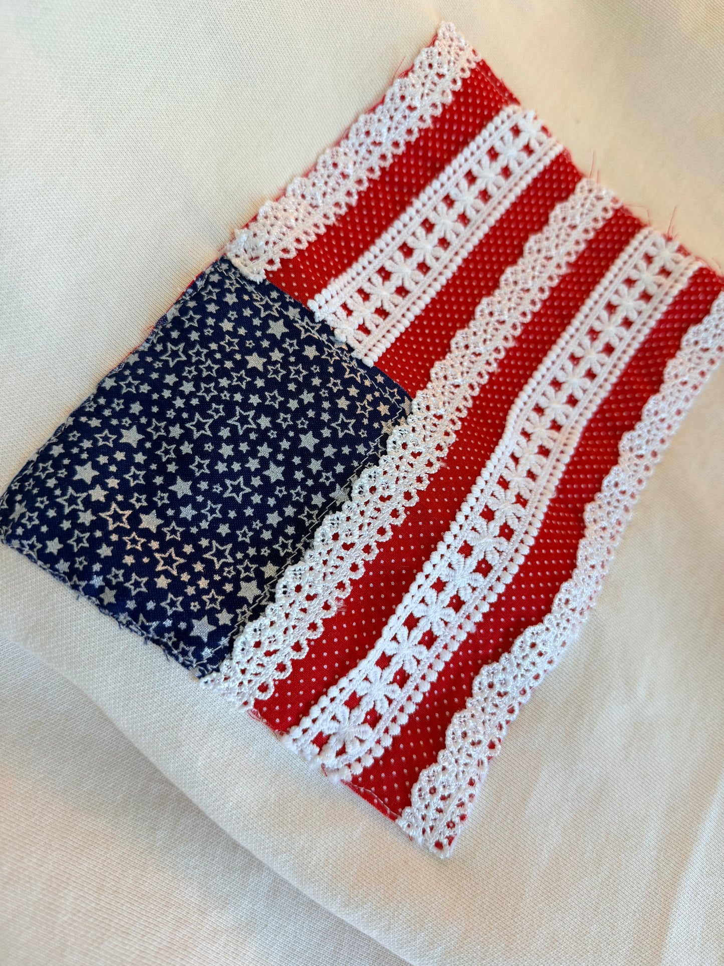 Handmade Patchwork Flag Crewneck Polka Dot | White (Large)