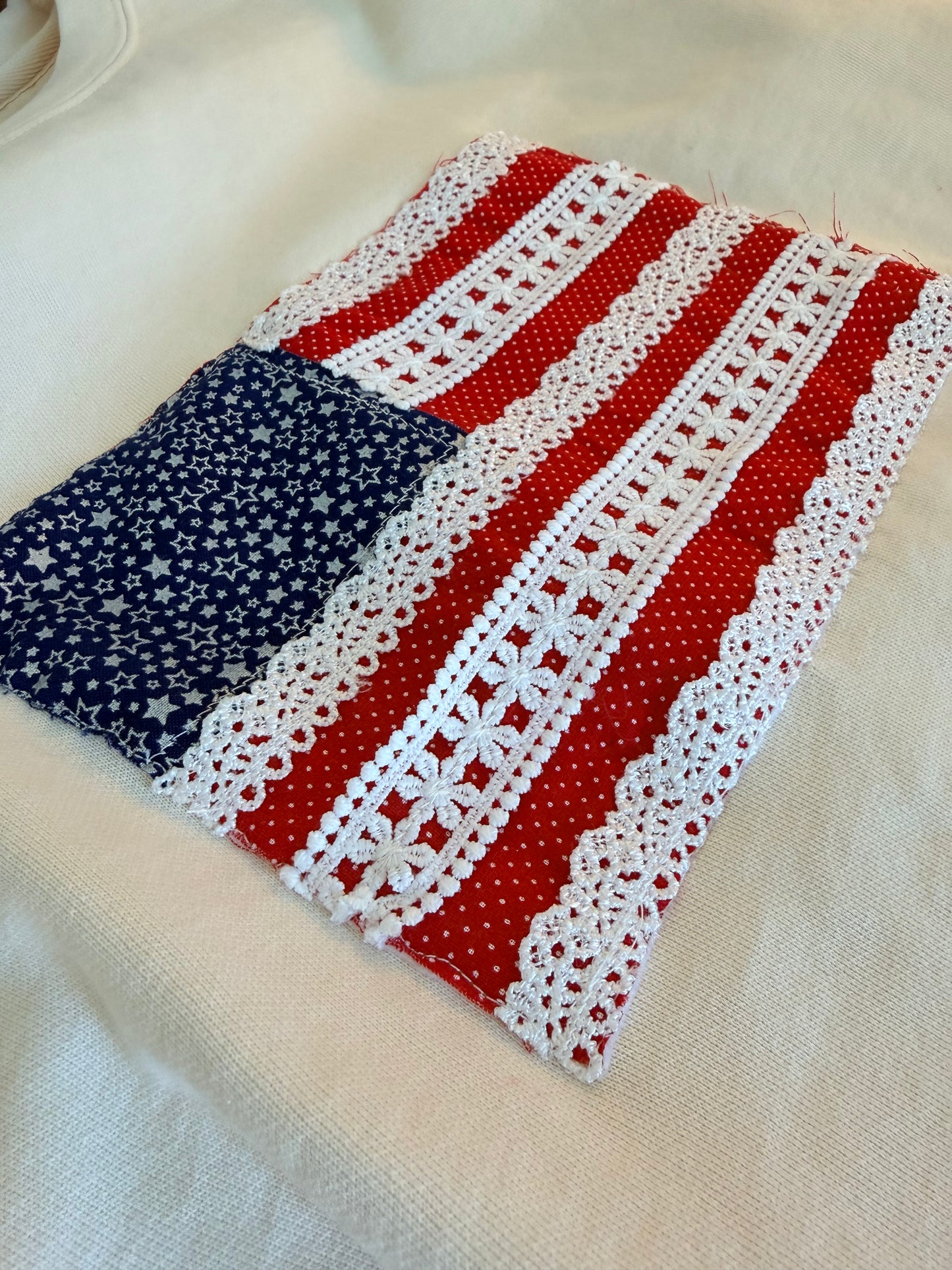 Handmade Patchwork Flag Crewneck Polka Dot | White (Large)