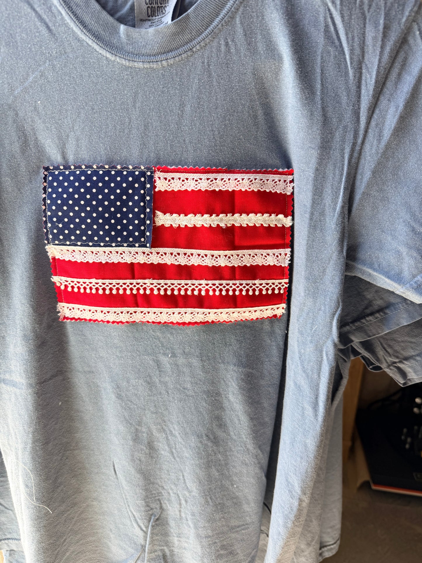 Handmade Patchwork Flag Tee Solid | Blue (Small)