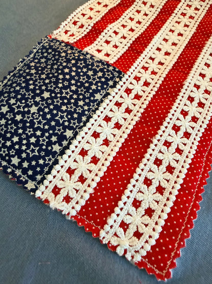 Handmade Patchwork Flag Tee | Polka Dots | Blue (Large)