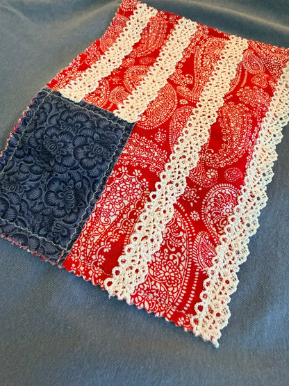 Handmade Patchwork Flag Tee Paisley | Blue (Large)